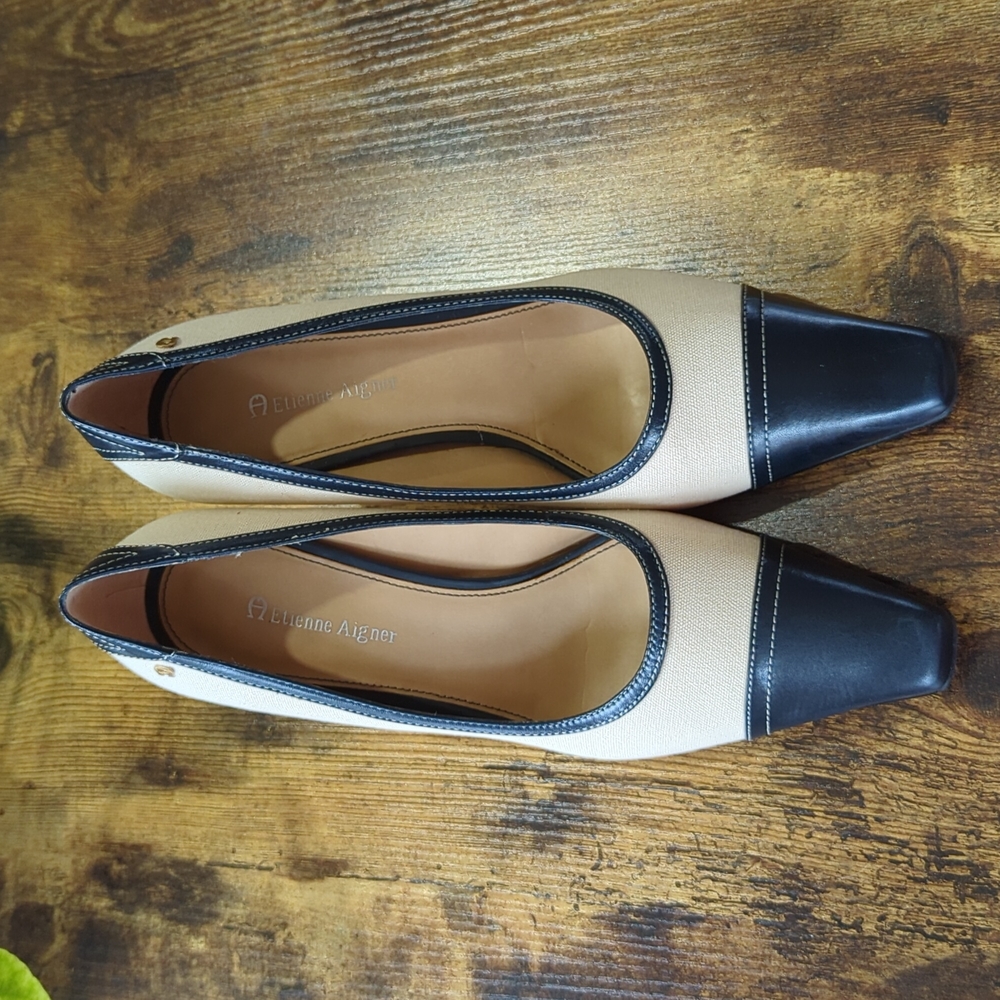 Etienne Aigner Women's Size 9 Black Beige Heels Pumps
